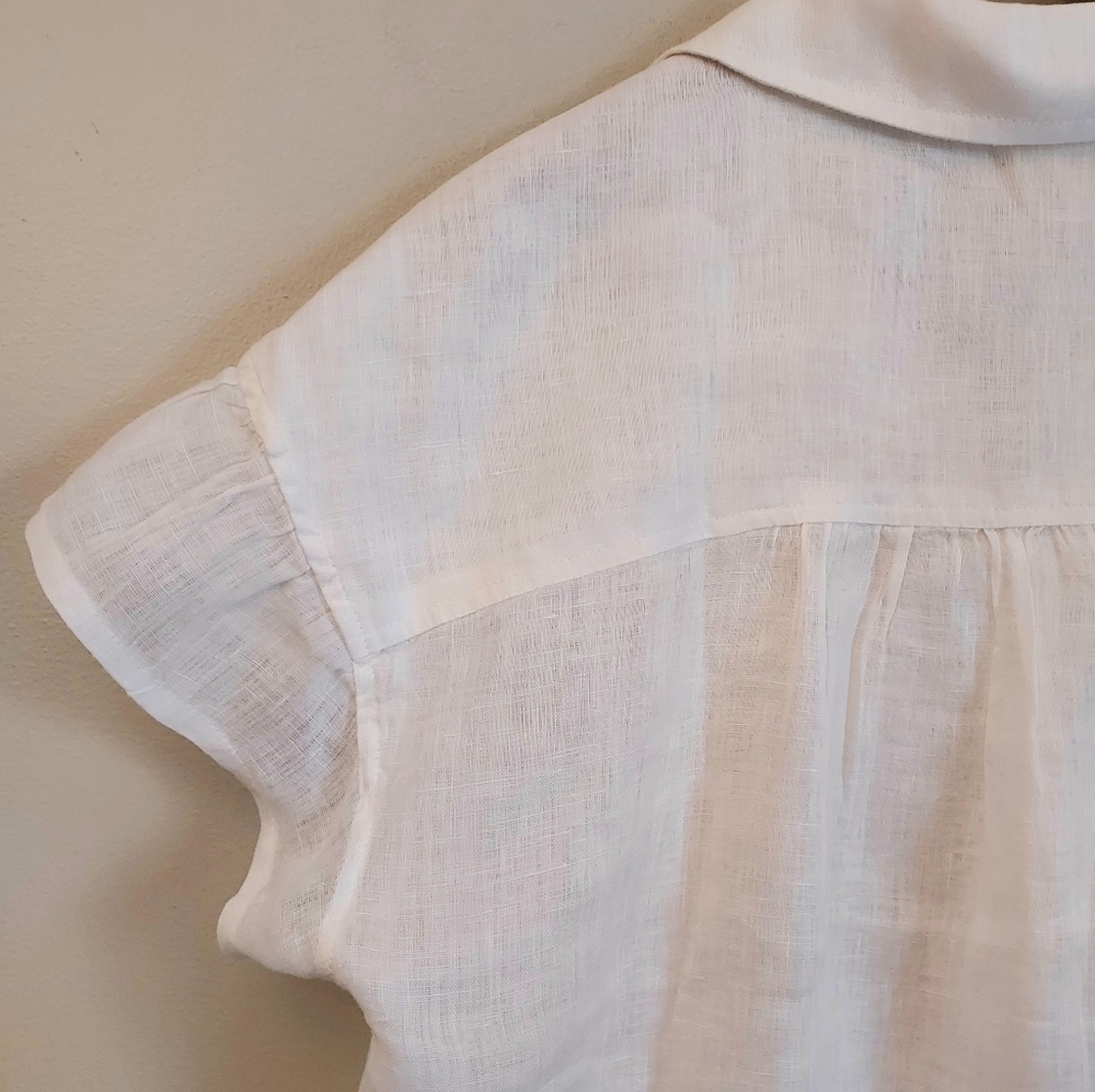 Bella Dahl NEW White Linen Ruffled Short Sleeve Top Shirt Blouse Size Medium - Picture 10 of 15